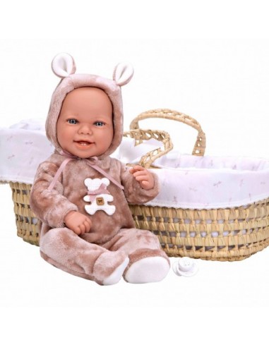 MUÑECO ZOE 42-CM.CANASTILLA DE MIMBRE