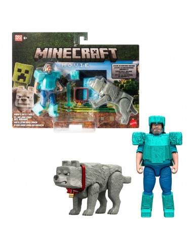 PACK 2 FIGURAS MINECRAFT STEVE Y LOBO 2