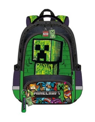 MOCHILA MINECRAFT 42-CMS. CON DOBLE COMPARTIMENTO