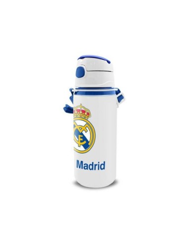 Botella Cantimplora Con Correa Aluminio Real Madrid Blanca 600 Ml