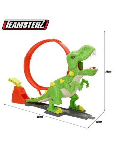 Teamsterz - Pista Lanzadora Con Looping, Dinosaurio Y Coche Metálico